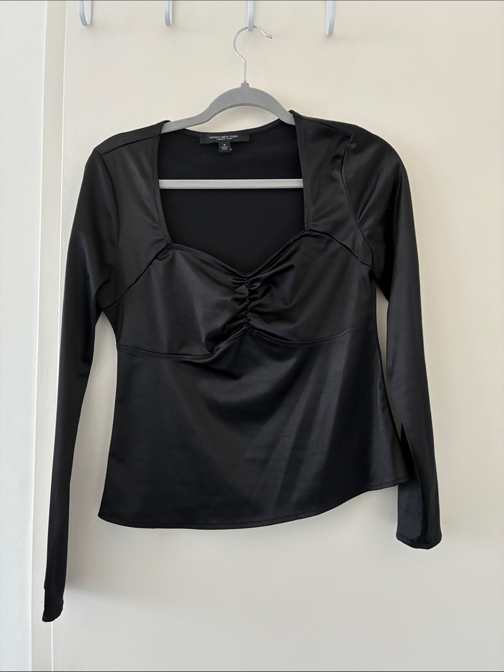 Forever 21 Black Long-Sleeve Ruched Bust Square Neck Top